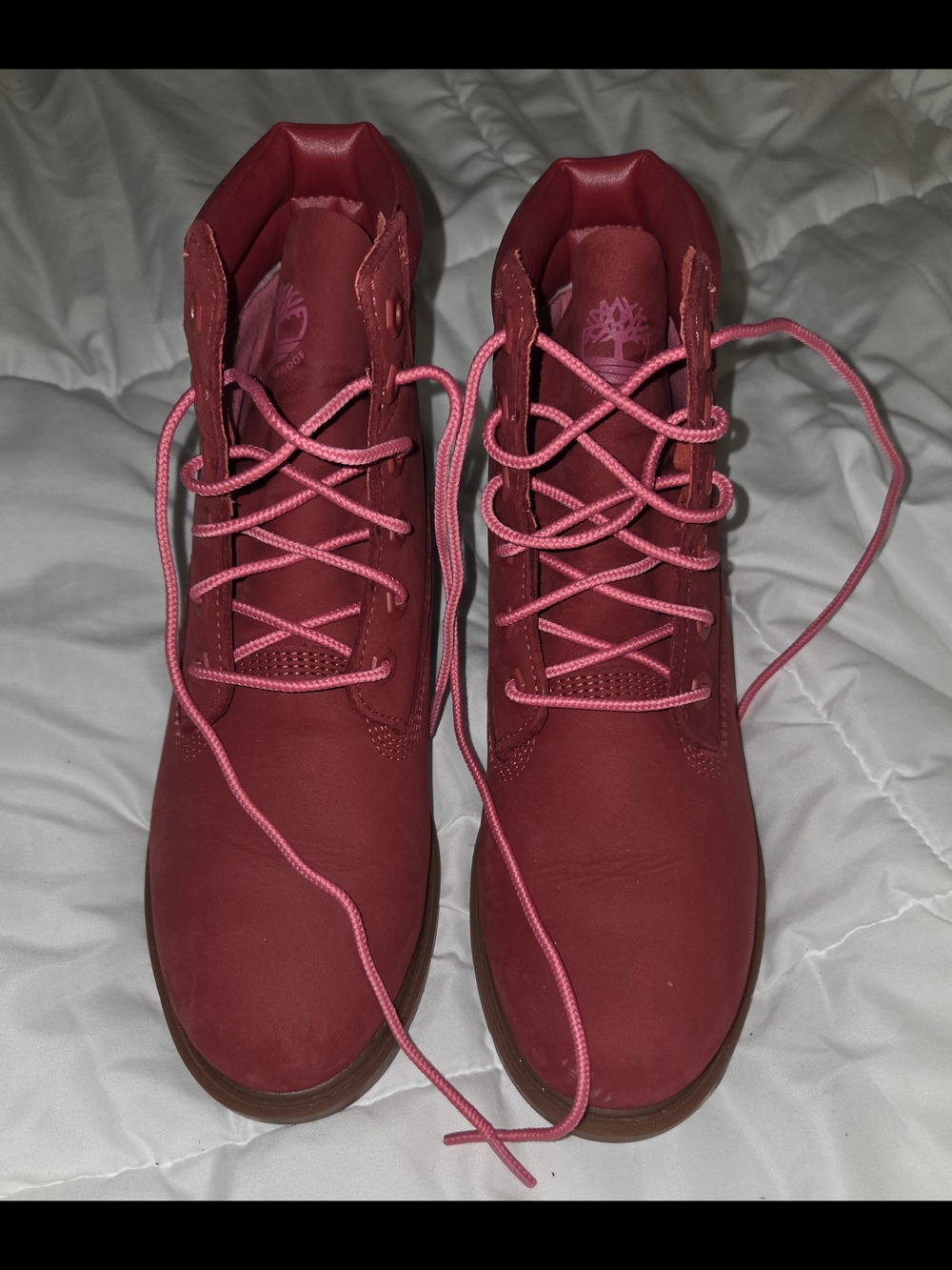 Timberland Women’s Red Lace-Up Boots with Pink Laces